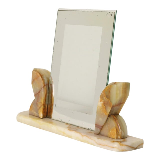 Glass Large Art Deco Onyx Marble Photo Picture Frame with Mirrored Border, 1930s For Sale - Image 7 of 18