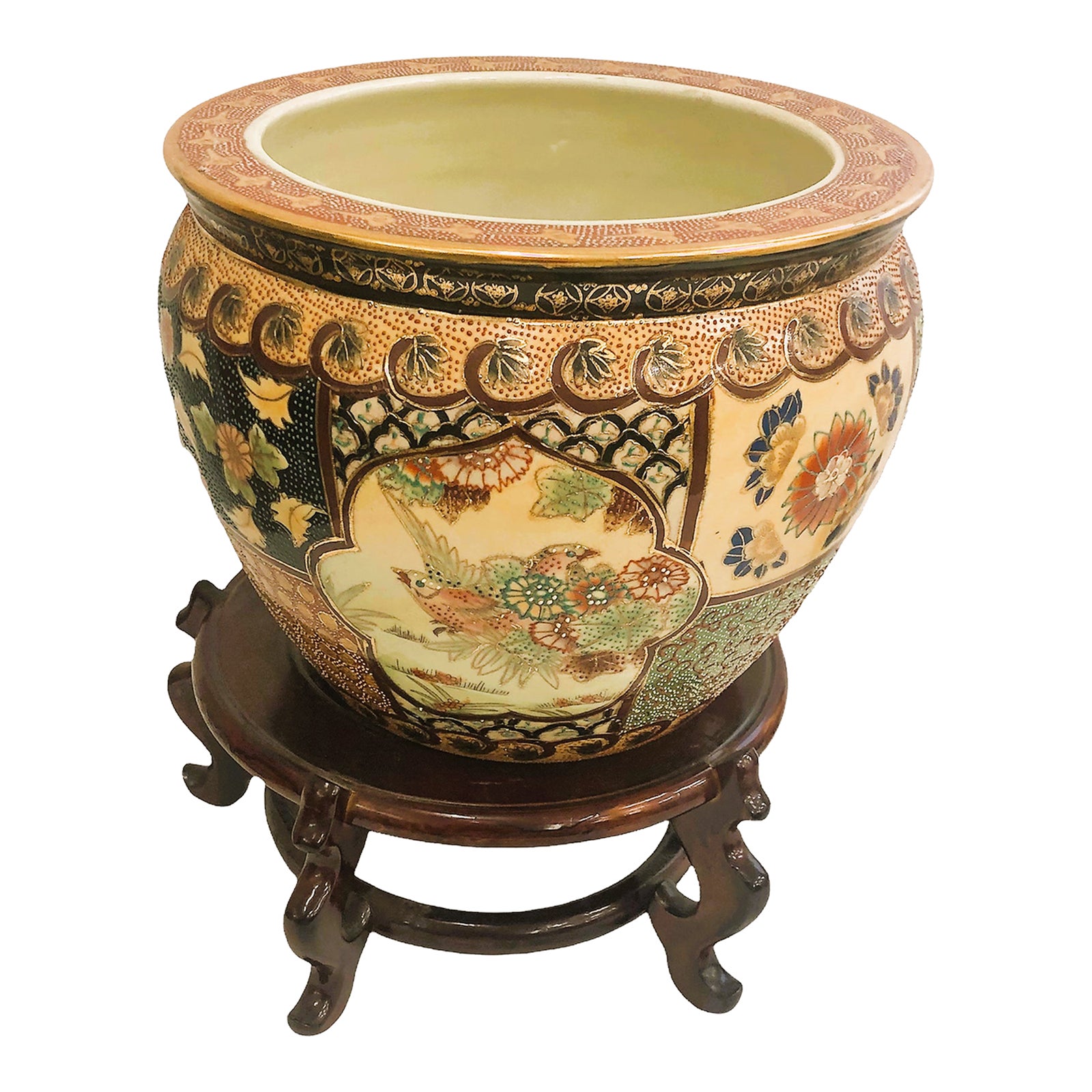 Japanese Satsuma Fish Bowl Planter With Stand Chairish