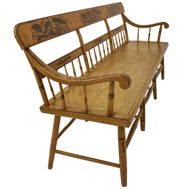 Antique American Federal Baltimore Painted Spindled Windsor Bench Settee 1820 For Sale - Image 9 of 11