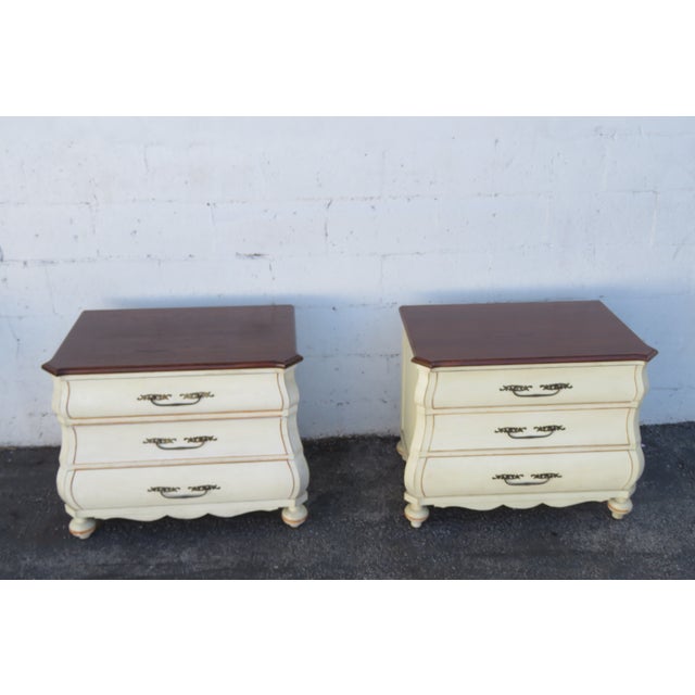 French Carved Large Bombay Painted 2 Tone Nightstands Bedside Tables a Pair 5822 For Sale - Image 12 of 12
