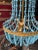 Mid-Century Modern 1980s Blue Empire Shape Chandelier With Brass Details For Sale - Image 3 of 8