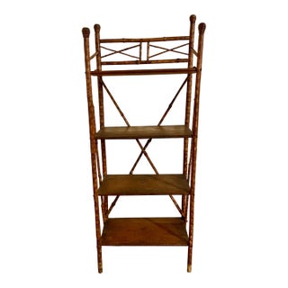 Antique Burnt Bamboo 4 Shelf Etagere For Sale