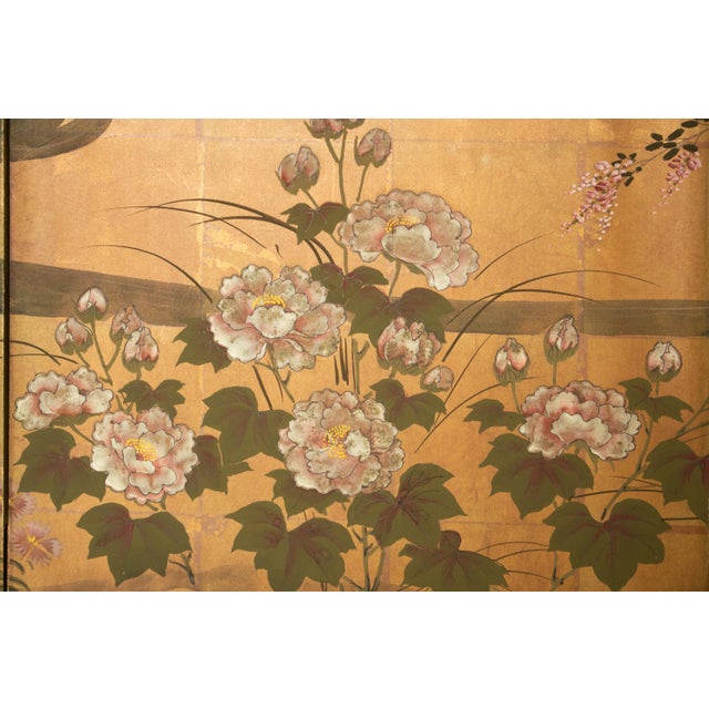 "Flowers of the Four Seasons", 1970s Showa Era Japanese Painted Byobu Screen For Sale - Image 12 of 18
