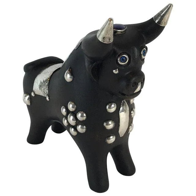 1960s Mid-Century Carved Wood and Silver Taurus Bull Sculpture For Sale - Image 11 of 11