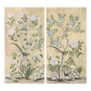 24"*48"/ Panel, a Set of 2 Chinoiserie Birds and Flower Wall Panels, 18th Century Style