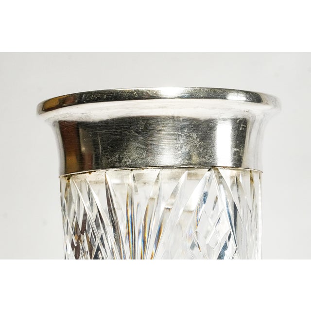 Rustic European Elegant Heavy Large Hand Cut Crystal German 800 Silver Luxury Flower Vase Home Decor For Sale - Image 3 of 18