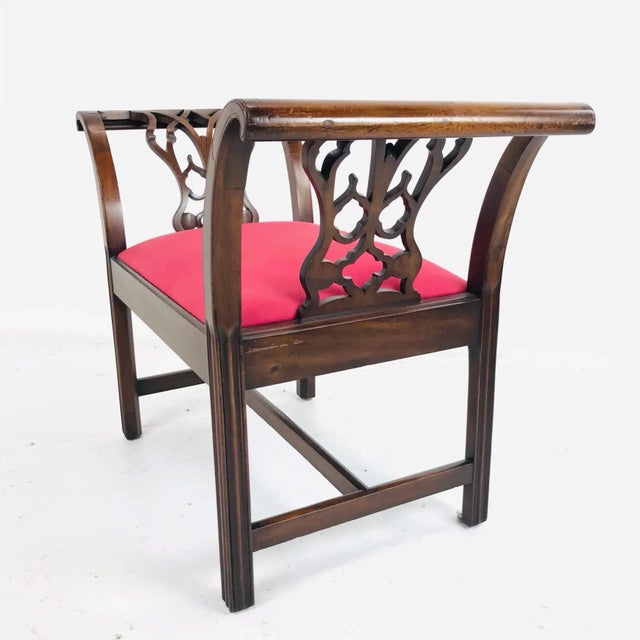 Red 18th Century Carved Mahogany Chippendale Window Seats / Benches - A Pair For Sale - Image 8 of 12
