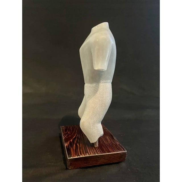 Cubist Marble Male Torso Sculpture on a Wood Base by Scott Donadio, 9” High For Sale - Image 9 of 9