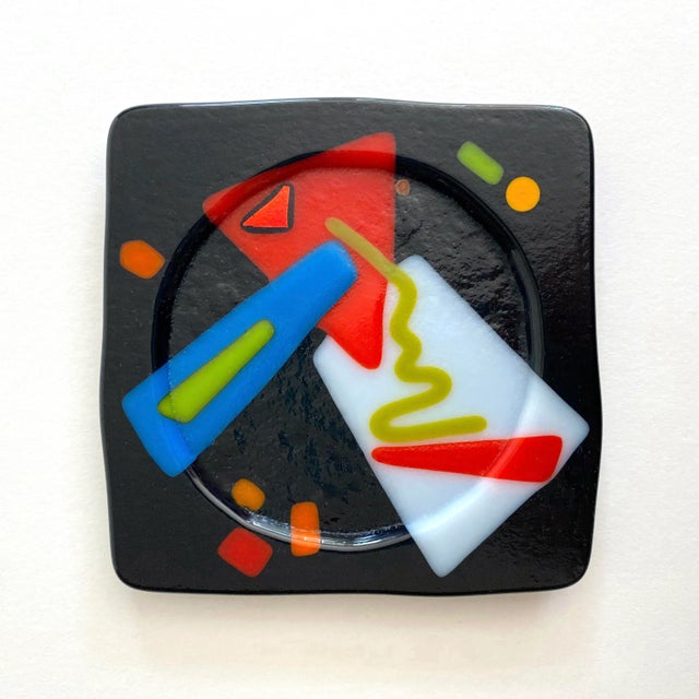 Vintage 1980's Postmodern Studio Fused Art Glass Multicolor Abstract Coasters - Set of 4 For Sale In Kansas City - Image 6 of 12