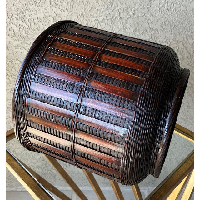 Mid 20th Century Mid 20th-Century Finely Handwoven Lacquered Rattan Cachepot / Planter Basket For Sale - Image 5 of 12