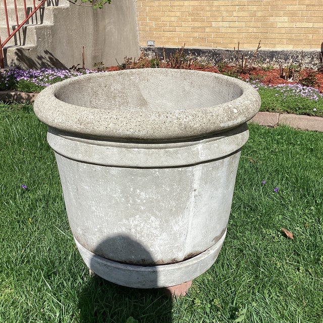 Vintage Henri Studio Garden Extra Large and Heavy Rolled Rim Concrete Stone Planter W/Stand Numberd For Sale - Image 12 of 12