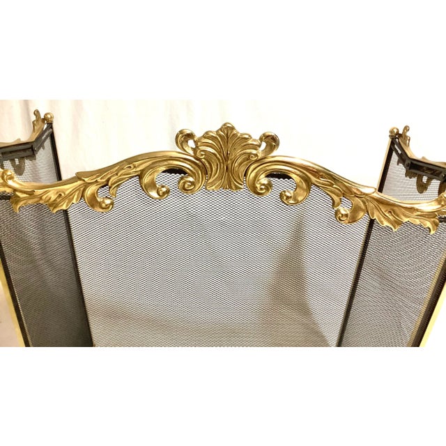 Vintage French Style Brass and Mesh Fireplace Screen For Sale - Image 4 of 10