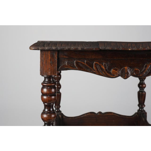 Belgium / 18th century / side table / oak / Antique An evocative piece of 18th‑century Belgian provincial furniture, this...