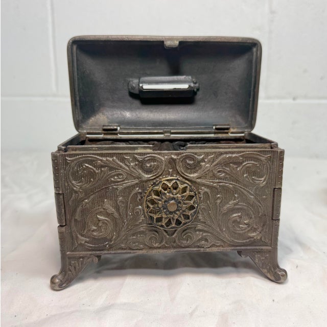 Rare Antique Ornate 1890 Cast Iron Jewel Chest (Coffin Bank) by Hart Co. Usa For Sale - Image 12 of 15