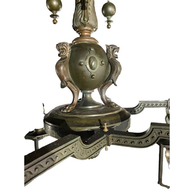 Gothic Early 20th Century Gothic Revival Bronze Six Arm For Sale - Image 3 of 6