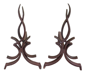 Flame Andirons attributed to Raymond Subes, 1930s, Set of 2