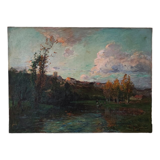 Edmond Marie Petitjean, Lavandières à la rivière, Oil on Canvas For Sale