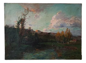 Edmond Marie Petitjean, Lavandières à la rivière, Oil on Canvas