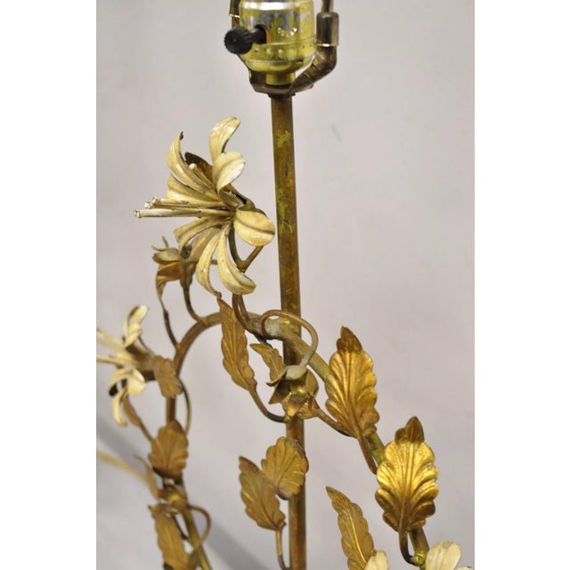 Gold Vintage Italian Hollywood Regency Gold Gilt Iron Tole Metal Table Lamps - A Pair For Sale - Image 8 of 12