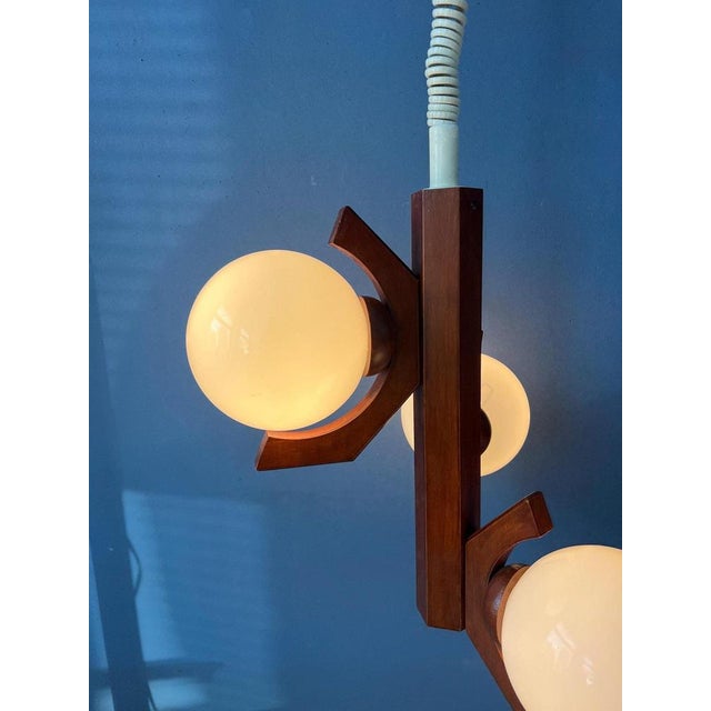 Mid-Century Brown Pendant Lamp with Opaline Glass Shades from Bony For Sale - Image 4 of 11