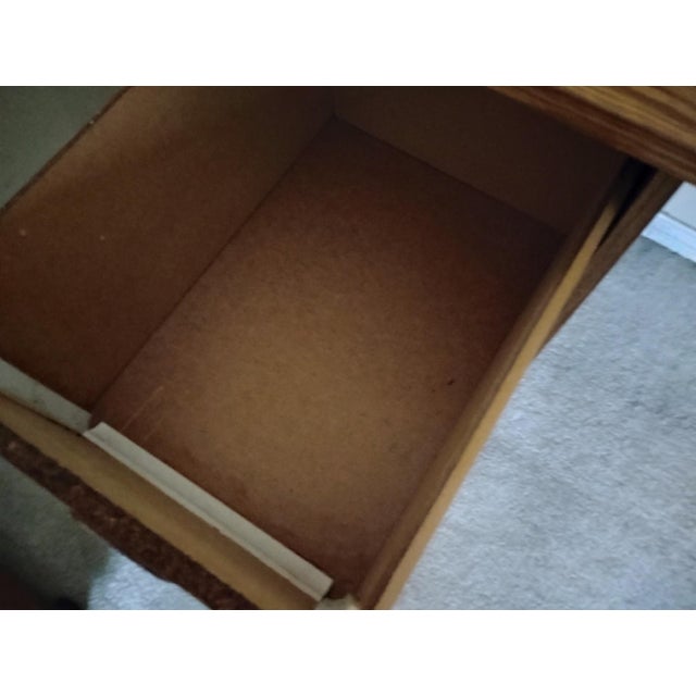 Desk - 2 File Cabinets + Desktop Walnut Wood Portable 3 Pc Retro Wooden Desk Euc For Sale - Image 9 of 13