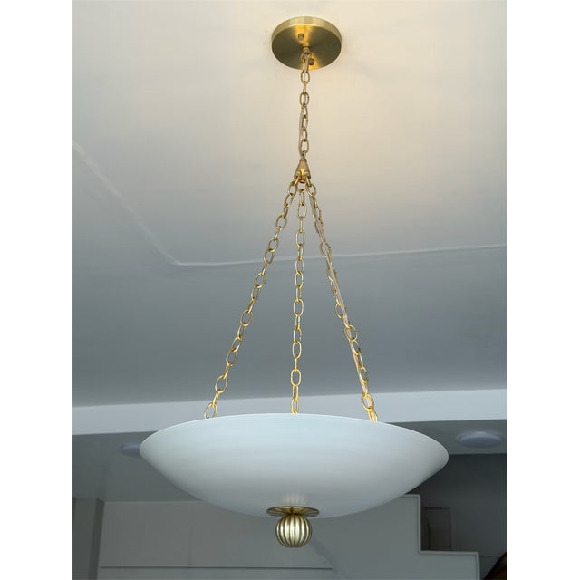 Metal Matte Cream Pendant Light With Brushed Brass Finish For Sale - Image 7 of 12