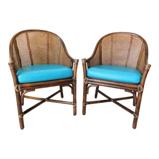 Pair McGuire Rattan and Cane Chairs For Sale