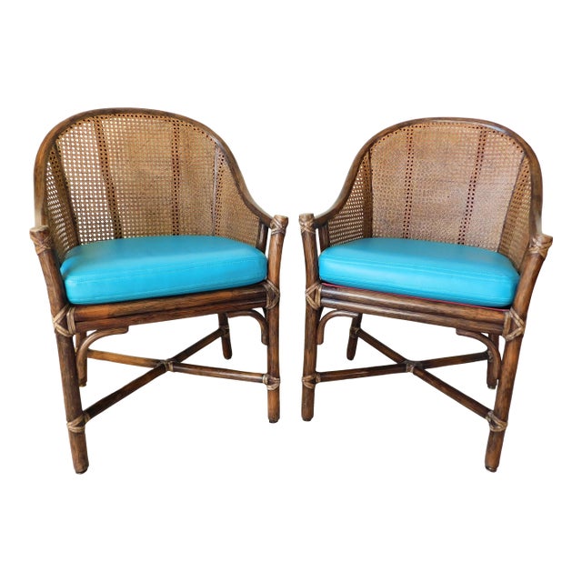 Pair McGuire Rattan and Cane Chairs For Sale