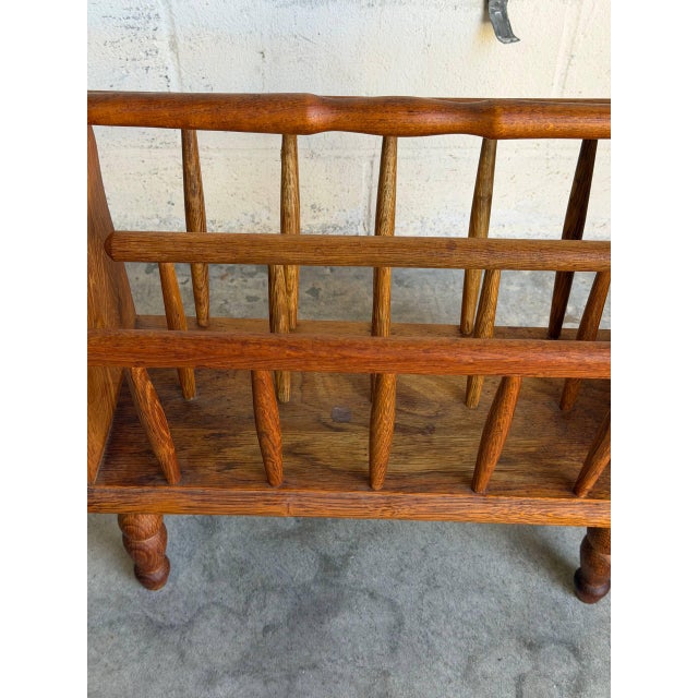 Vintage Oak Magazine Holder Standing Rack Newspaper Storage Floor Stand 1970s For Sale - Image 9 of 10