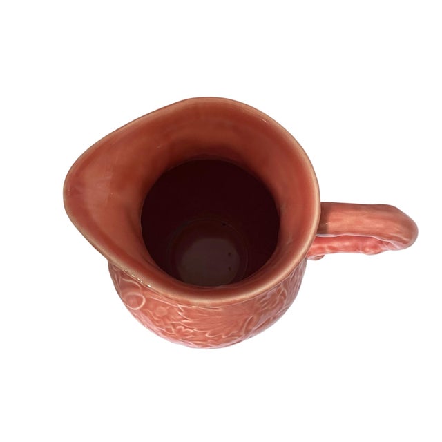 Bordallo Pinheiro Rare Bordallo Pinheiro Portugal Coral Orange Grape Vine 9” Pitcher Ceramic Neiman-Marcus For Sale - Image 4 of 7