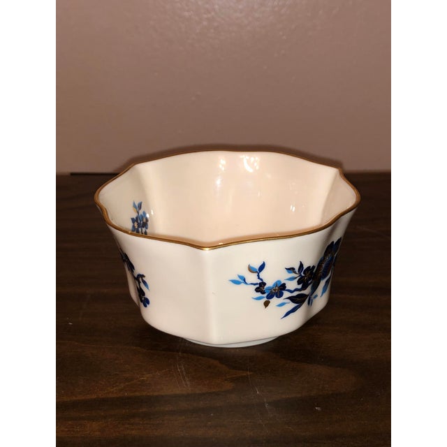 Vintage Lenox "Pagoda" Blue & Gold Porcelain Vases & Bowl - Set of 3 For Sale - Image 9 of 18