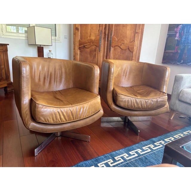 Flamant Swivel Chairs in Cognac Leather, 1970s, Set of 2 For Sale - Image 9 of 9