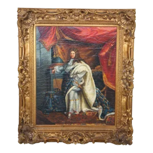 Late 20th Century Portrait Painting of Louis XIV in Royal Ceremonial Robes After Hyacinthe Rigaud, Framed