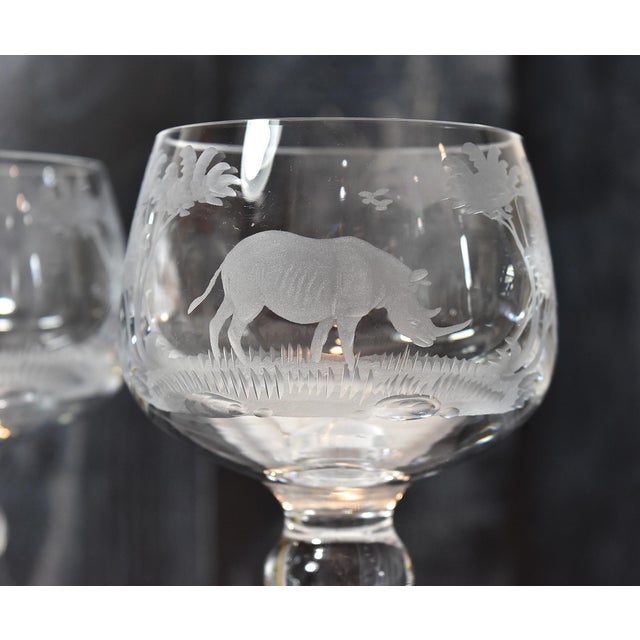 Transparent Mid 20th Century Kenyan-African Queen Lace Wine Hocks Buffalo Rhino Stag & Sable - Set of 4 For Sale - Image 8 of 17