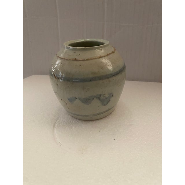 Antique Wabi-Sabi Crackle Glaze Stoneware Storage Jar With Blue Brushwork For Sale - Image 11 of 11