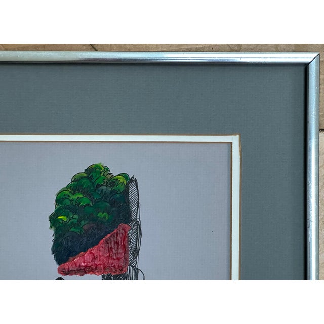 Framed Mixed Media Art, Guatemalan Market Scene, Colored Accents by Ana Carlota Colom For Sale - Image 9 of 9