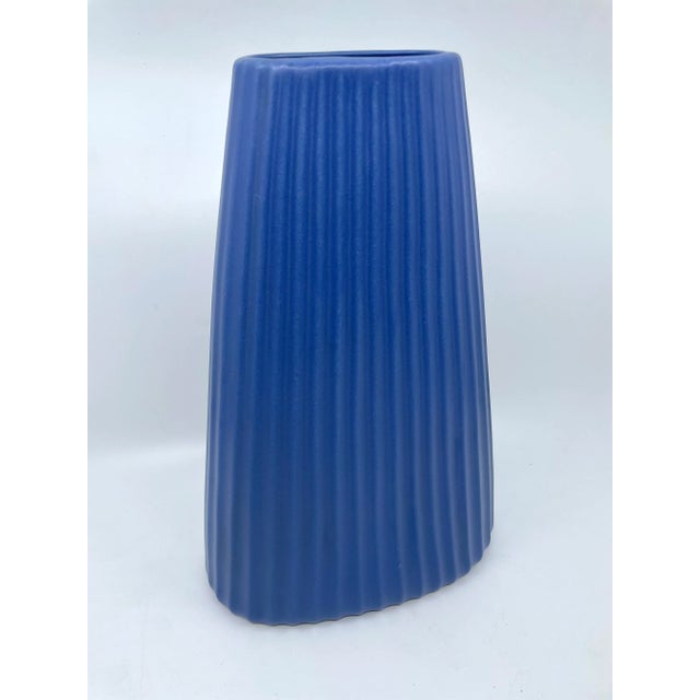 Late 20th Century Vintage Blue Art Deco Textured Vase For Sale - Image 5 of 13