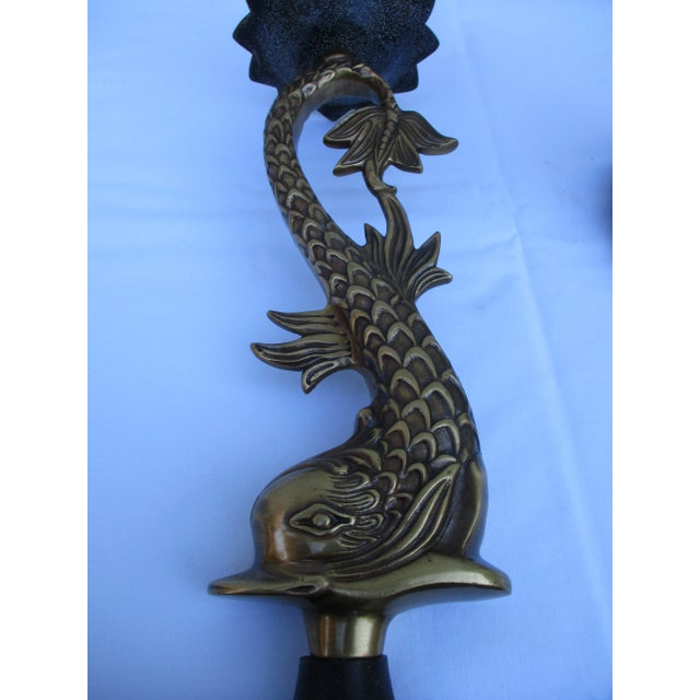 Hollywood Regency Vintage Brass Koi Fish or Dolphin Candlesticks For Sale - Image 3 of 11