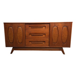 Mid 20th Century Walnut and Burlwood Sliding Door Credenza For Sale