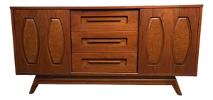 Mid 20th Century Walnut and Burlwood Sliding Door Credenza