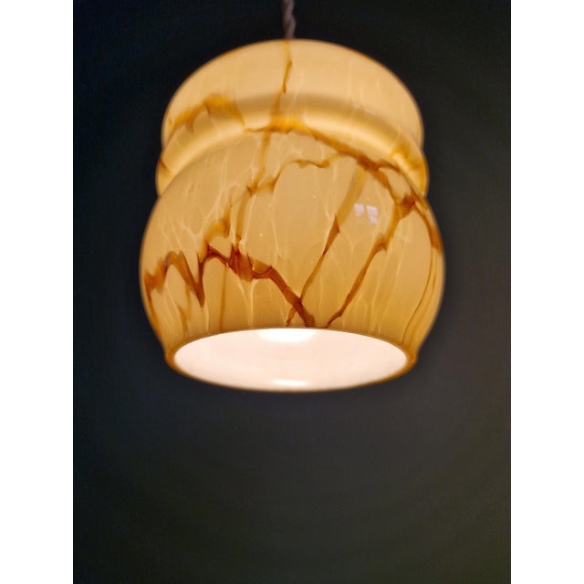 Art Deco Pendant Lights in Opaline and Marbled Uranium Glass from Scailmont, Belgium, 1930s, Set of 3 For Sale - Image 14 of 18