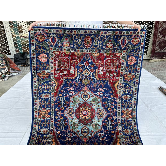 Royal Blue Karachoph Kazak Medallion Hand-Knotted Wool Rug - 3'11" X 6'0" For Sale - Image 10 of 12