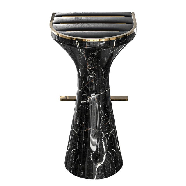 "Monachella" Bar Stool With Marble and Bronze Details For Sale - Image 4 of 8