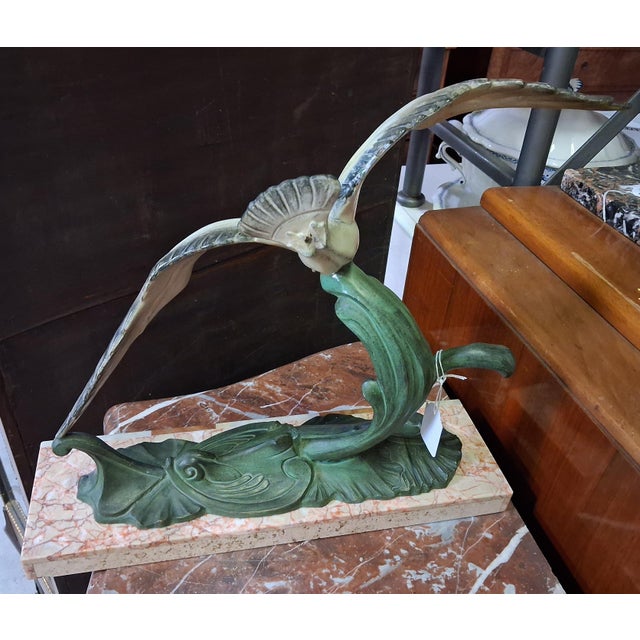 Art Deco Seagull in Flight on a Wave in Spelter and Marble from Sculpture, 1890s For Sale - Image 5 of 6
