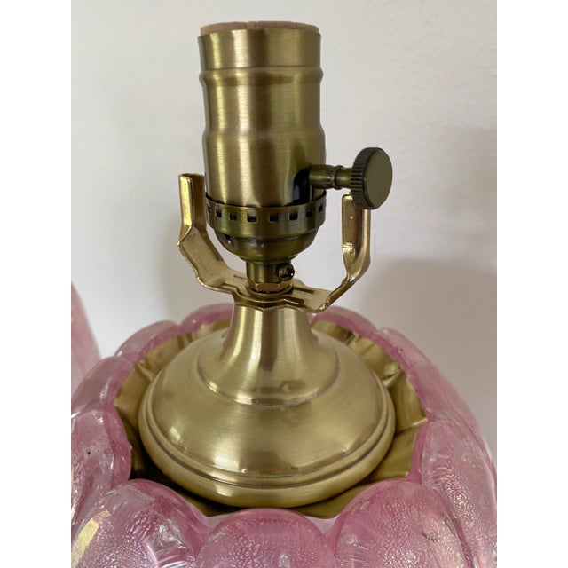 Vintage 1950s Venetian Glass Murano Ballerina Lamps in Pink With Brass Accents - a Pair For Sale In Houston - Image 6 of 13