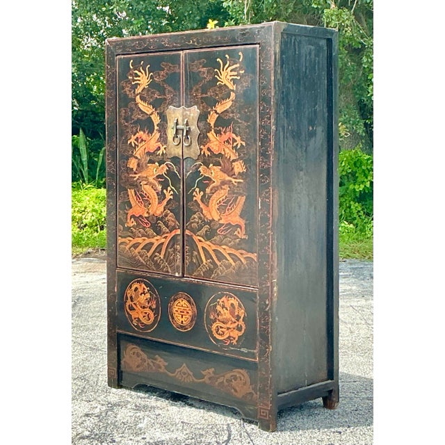 Late 20th Century Vintage Asian Hand Painted Dragon Cabinet For Sale - Image 5 of 6