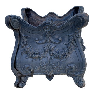 French Victorian Antique High Relief Black Cast Iron Garden Planter For Sale