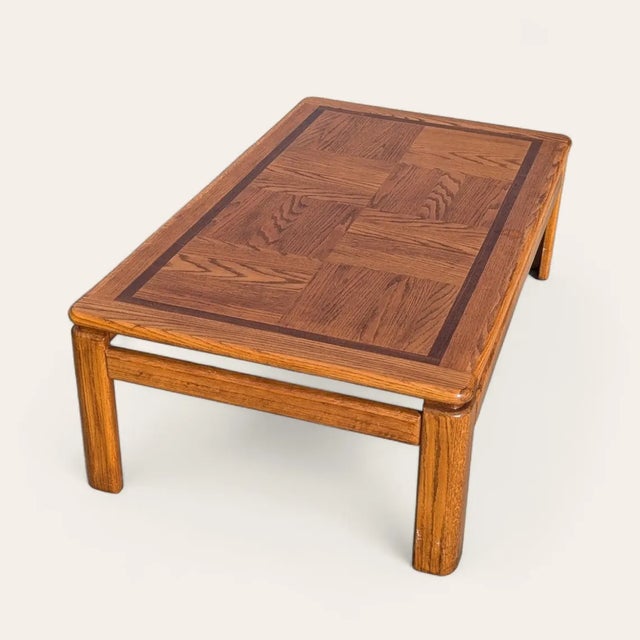 Wood 1980s Mid-Century Oak Coffee Table With Checkered Parquet Top For Sale - Image 7 of 10
