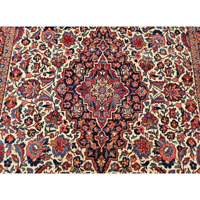 Early 20th Century Persian Kashan Rug, Hand-Knotted Wool, Floral Design, Ivory & Blue, 4x7 For Sale - Image 13 of 17
