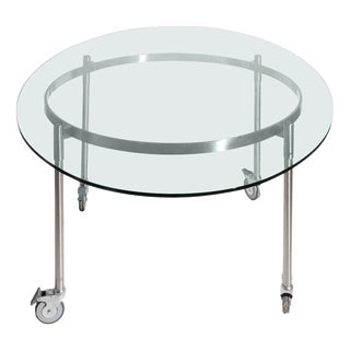 Modernist Glass and Steel Occasional Table on Castors, Italy, 1970s For Sale